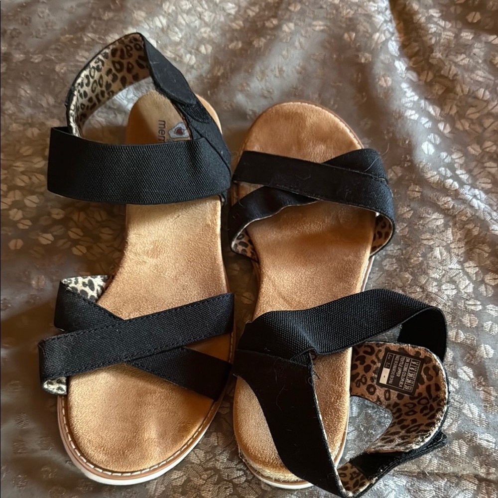 BOBS from Skechers Black and Tan Sandals with Adjustable Straps